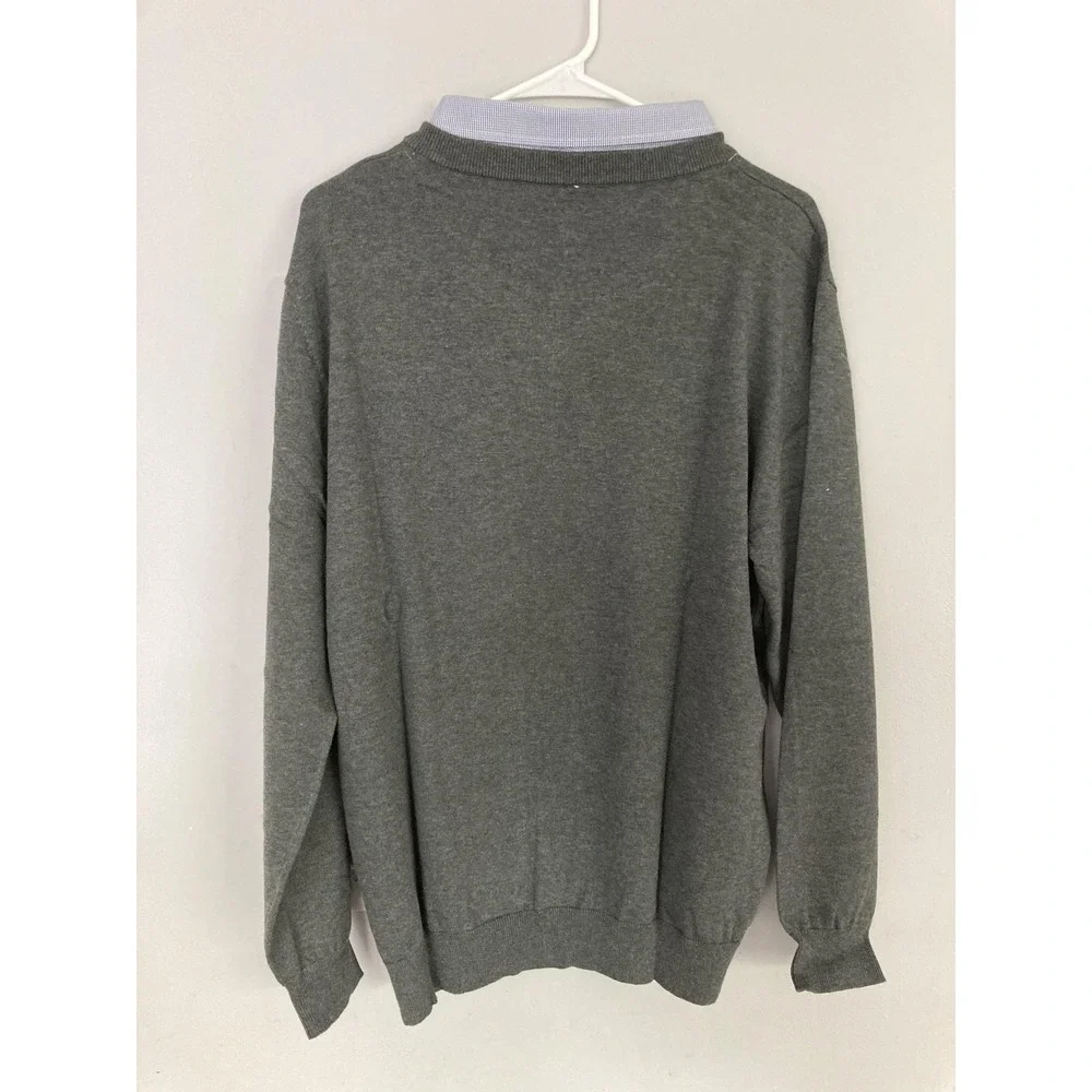 Vtg Flying Point Sweater Men XL VNeck Cotton Knit 1 Piece Shirt Collar Trim NEW